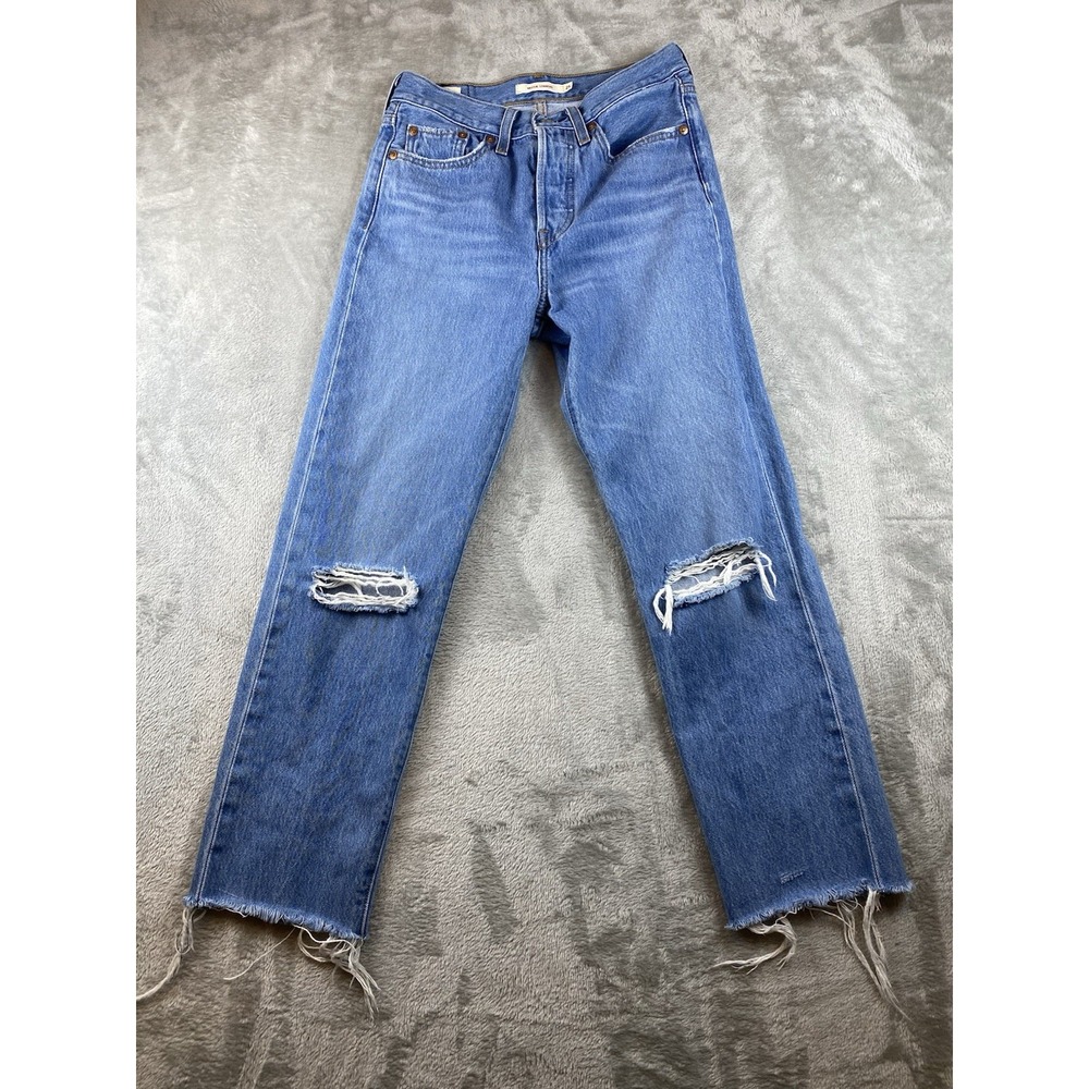 Levis Premium Wedgie Jeans Womens 25 Blue Big E High‎ Rise Distressed Button Fly